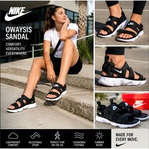 Nike Owaysis Sandals WMN 7 Black White Adjustable Comfort CK9283 002 Outdoor EUC